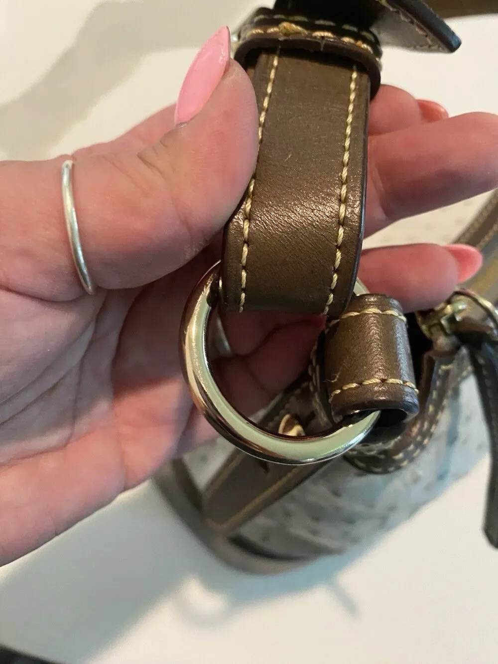 Dooney & Bourke Ostrich Hobo In Bone And Brown